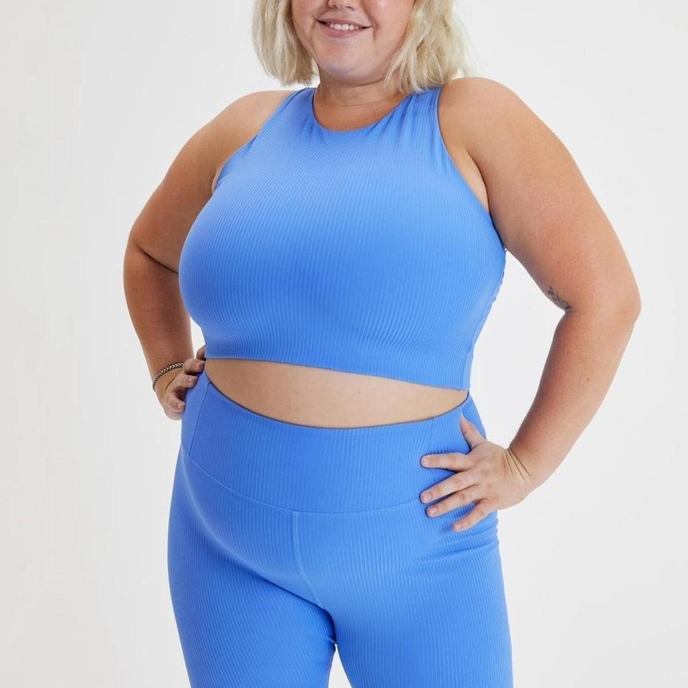 Girlfriend Collective Daydream Set Women's Size Medium Blue Ribbed Dylan Bike